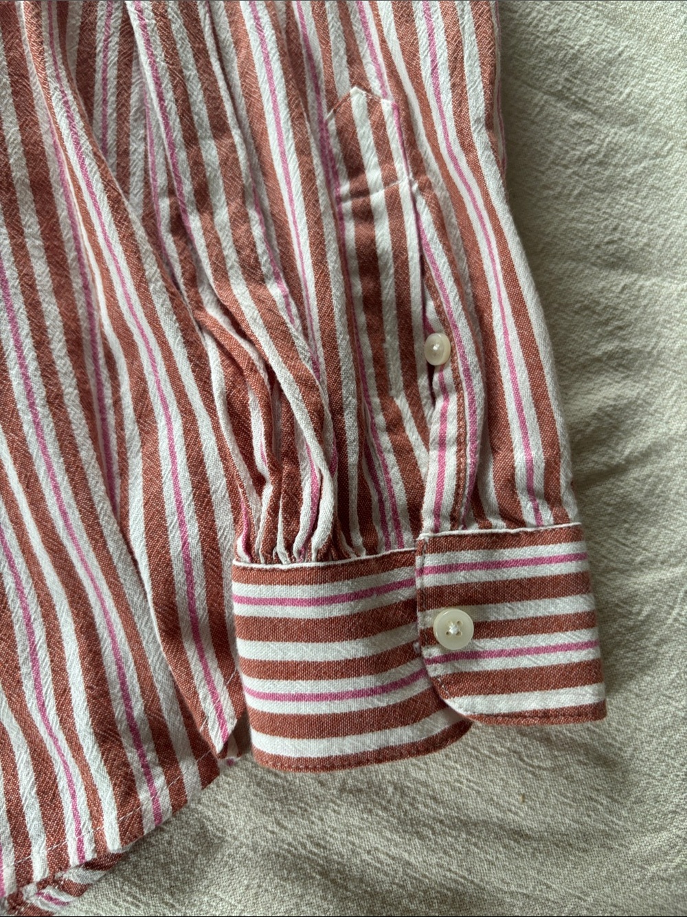 NEW Trovata Striped Button-Up Shirt in Rose and White - Picture 3 of 4